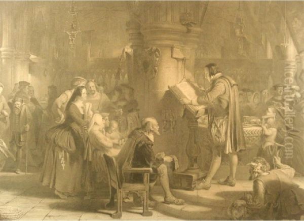 The First Reading Of The Bible In The Crypt Of Old St. Paul's Oil Painting by Robert Graves