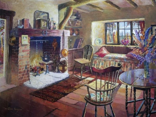 A Cottage Interior Oil Painting by Alec Gray