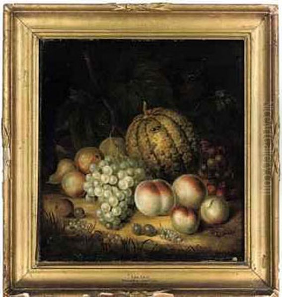 A Pumpkin, Apples, Grapes, Pears, Cherries, Gooseberries, Berriesand A Plum On A Mossy Bank Oil Painting by George Gray