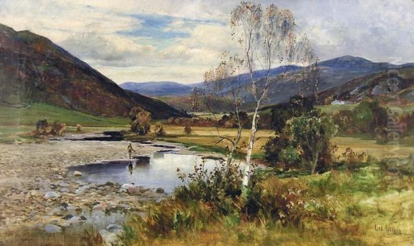 Fishing At A Highland Stream Oil Painting by George Gray