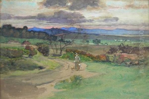 A Borders Landscape With A Lady And Her Companion Oil Painting by George Gray