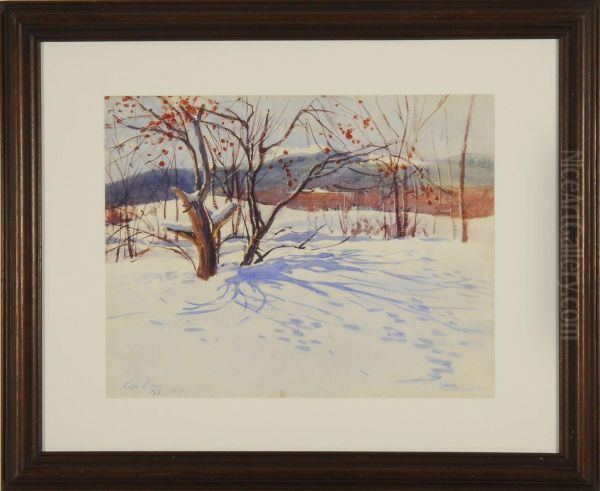 Winter Scene With Mt. Monadnock In Background Oil Painting by Ralph Gray