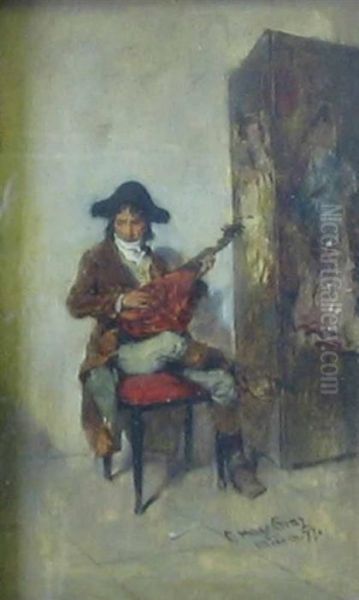 Man Playing Mandolin Oil Painting by May Graz