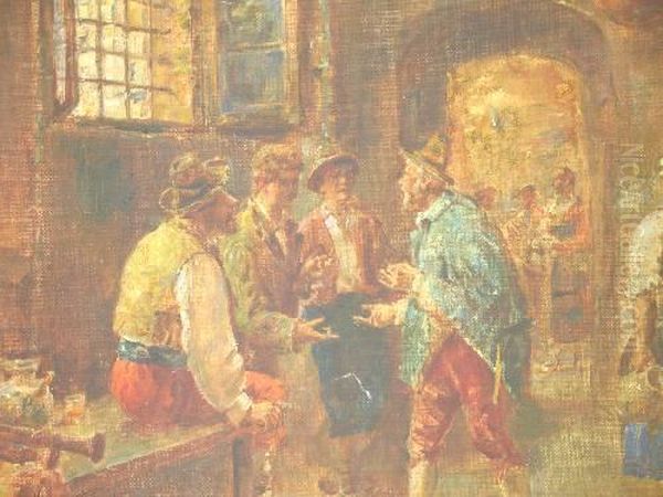 Mediaeval Tavern Scene Oil Painting by L. Grazi