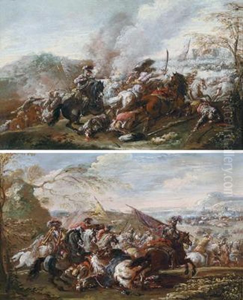 Duescene Di Battaglia Oil Painting by Graziani Francesco E Pietro