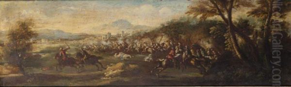 Landscape With A Cavalry Skirmish Oil Painting by Pietro Graziani