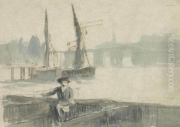 Henry Greaves, The Artist's Brother, At Lindsay Wharf, London Oil Painting by Walter Greaves