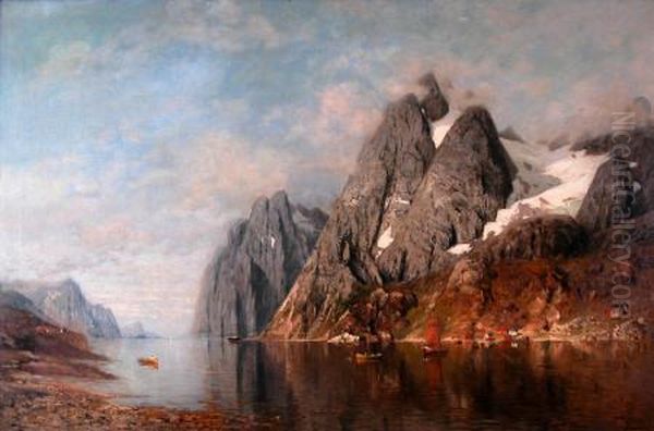 View Down A Fjord Oil Painting by Greben