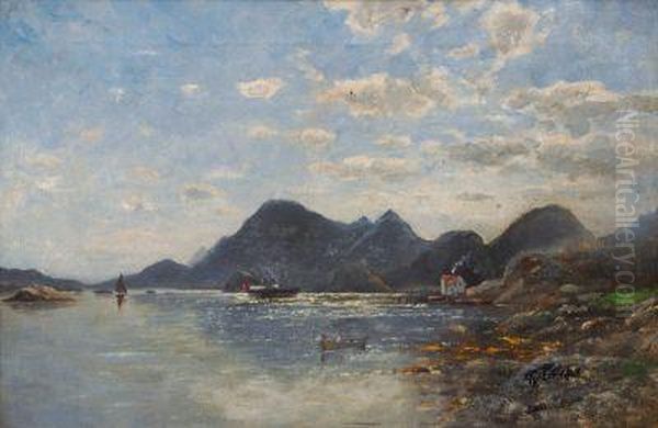 Norwegische Landschaft Mit Postdampfer Und Fischerbooten Oil Painting by Greben