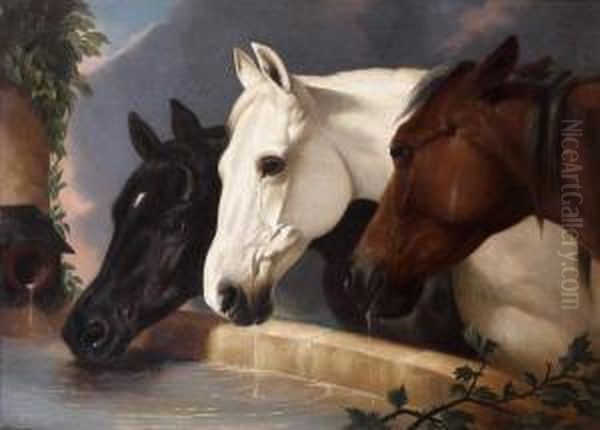 Chevaux A L'abreuvoir Oil Painting by Alfred H. Green