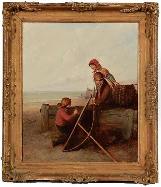 Mending The Nets Oil Painting by Alfred H. Green