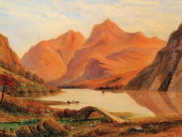 A Lake At The Foot Of The Mountains Oil Painting by Amos Green