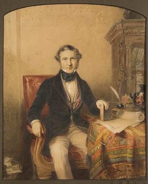 Portrait Of A Man Seated In His Study Oil Painting by Benjamin Richard Green