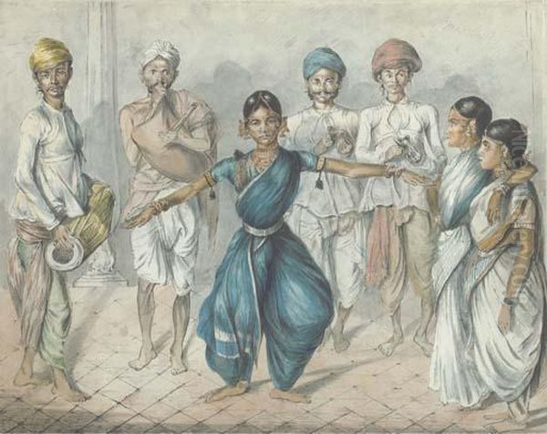 Dancing Girls And Musicians, Coromandel, Madras Oil Painting by Charles Green