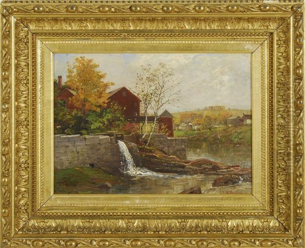 River Landscape With Mill Oil Painting by Charles Edwin Lewis Green