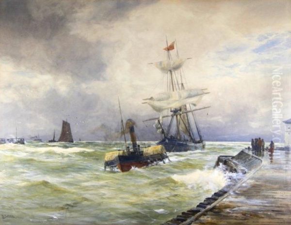 Ri/home Again/the Tug United Service Towing The Brigantine Anna Into Yarmouth/signed; Signed And Inscribed On A Label To The Reverse/watercolour Oil Painting by David Gould Green