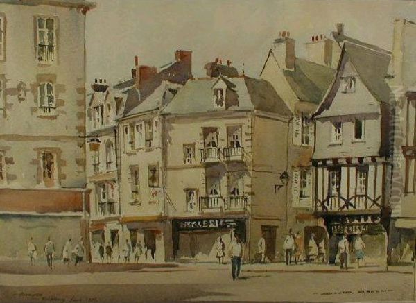 Street Scene At Quimper Brittany by David Gould Green