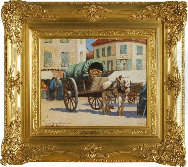 French Street Scene With Horse And Cart Oil Painting by Frank Russell Green