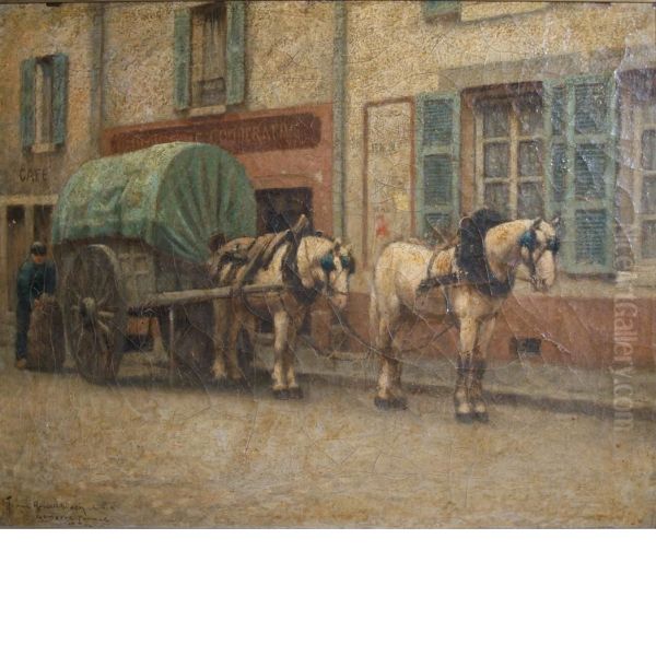 Horse And Wagon, Nemours, France Oil Painting by Frank Russell Green