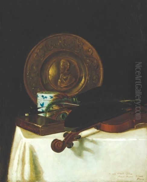 Still Life With Violin Oil Painting by Frank Russell Green