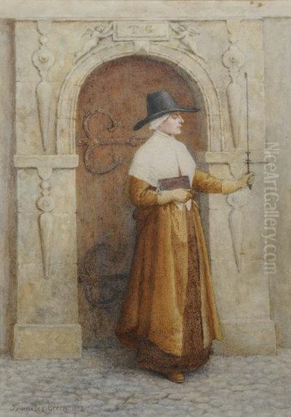 A Puritan Standing At A Doorway. Oil Painting by Henry Towneley Green