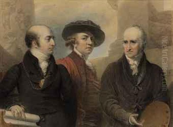 Portrait Of The First Three Presidents Of The Royal Academy: Sirjoshua Reynolds (1769-1792), Benjamin West (1792-1820), And Sirthomas Lawrence (1820-1830) Oil Painting by James Green