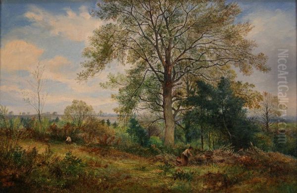 Landscape With Figures Gathering Wood Oil Painting by John Kenneth Green