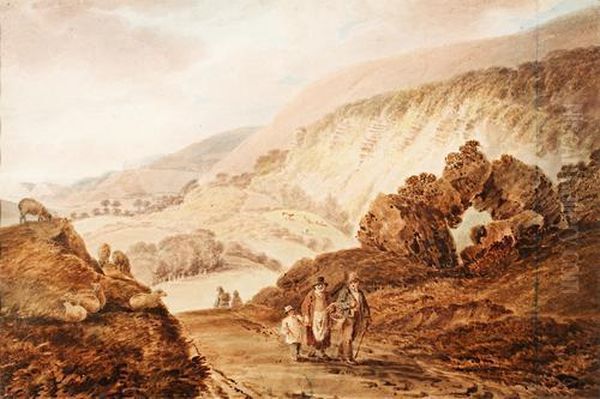 Figures On A Track In A Mountainous Landscape Oil Painting by William Green Of Ambleside