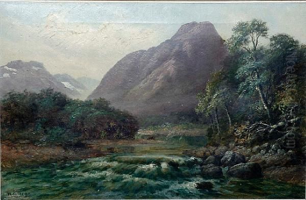 Mountain River Landscape Oil Painting by William Bradford Green