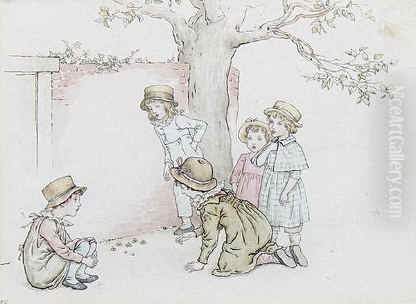 Children Playing Oil Painting by Kate Greenaway