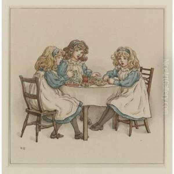 The Tea Party Oil Painting by Kate Greenaway