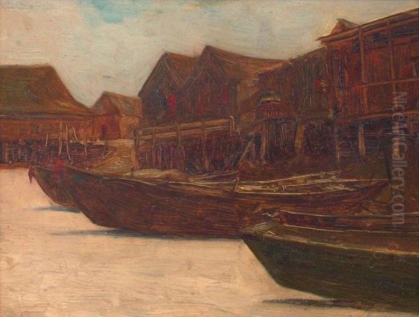 Fishing Boats Oil Painting by Joseph Greenbaum