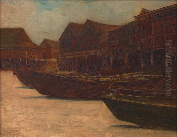 Fishing Boats Oil Painting by Joseph Greenbaum