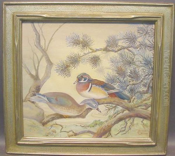 Two Birds In A Tree Oil Painting by Marion Greene