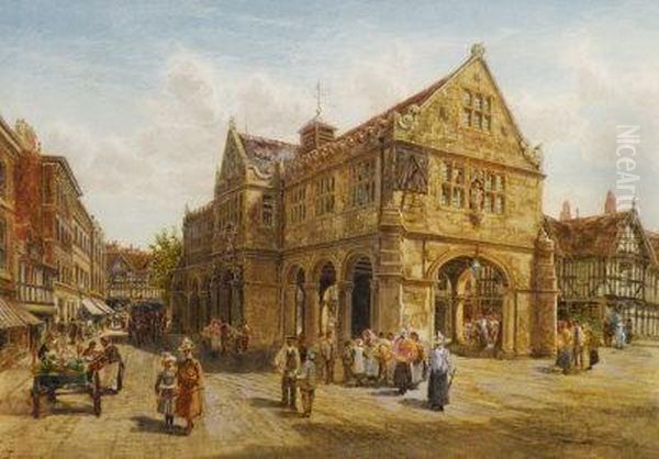 The Old Market Square, Shrewsbury Oil Painting by Thomas Greenhalch