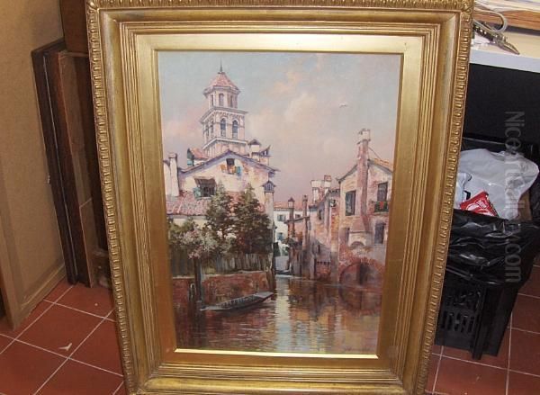 A Venetian Backwater Oil Painting by Thomas Greenhalch