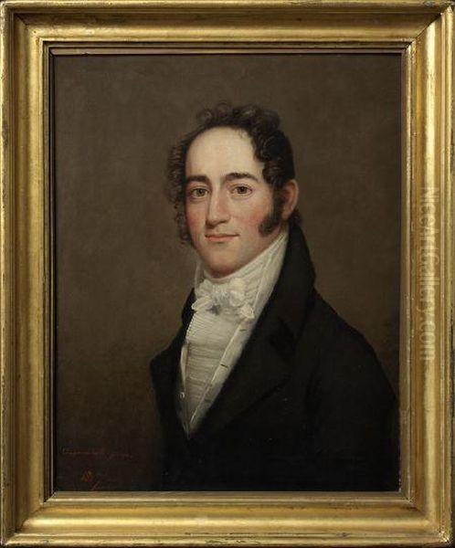 Bust Portrait Of A Young Gentleman In A Black Overcoat And An Elaborate Neckerchief Oil Painting by Ethan Allen Greenwood