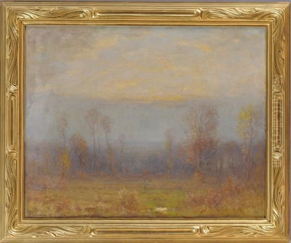 Hazy Day Landscape Oil Painting by Joseph H. Greenwood