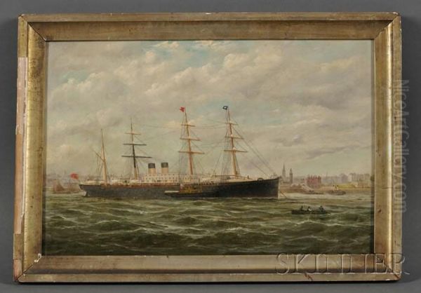 Ocean Liner At Anchor, Perhaps In The River Mersey Oil Painting by Parker Greenwood