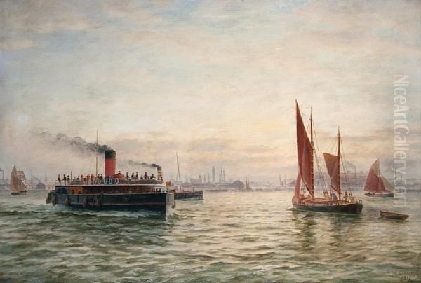 The Mersey Ferry, 'cheshire' Before Liverpooldocks Oil Painting by Parker Greenwood