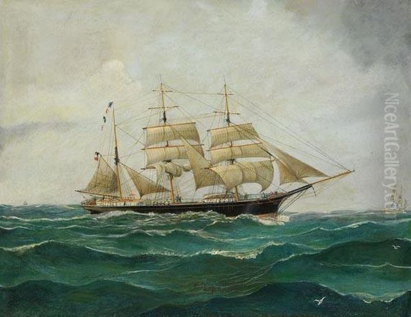 Flensburger Bark Peiho Unter Kapitan Joh. Thomsen Oil Painting by Julius Gregersen