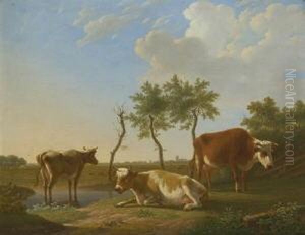 Kuhe In Hollandischer
 Landschaft. Oil Painting by Gillis Smak Gregoor