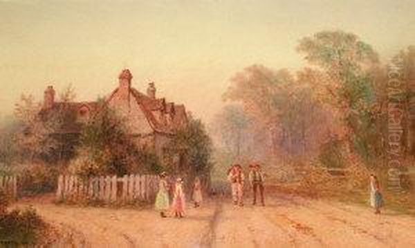 Figures In A Village Street Oil Painting by George Gregory