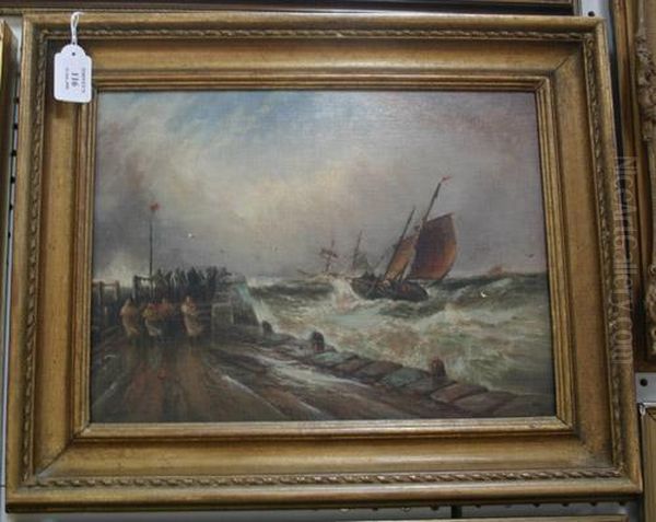 Stormy Coastal Landscape With Figures On Aquay Oil Painting by George F. Ii Gregory