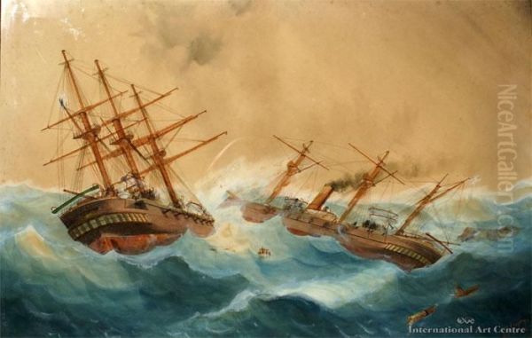 The Hms Calliope And Trenton Incident Oil Painting by George Frederick Gregory