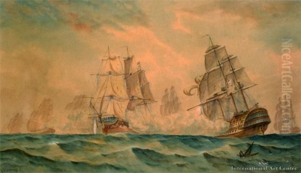 A High Seas Battle Oil Painting by George Frederick Gregory