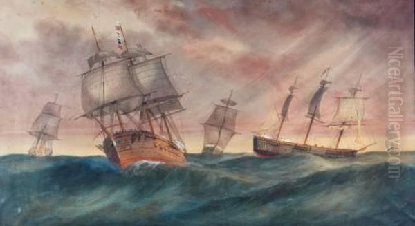 Ships At Seas Oil Painting by George Frederick Gregory