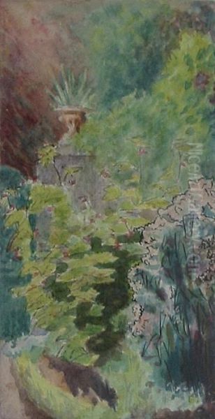 Garden Scene With Herbaceous Border Oil Painting by Robert Gregory