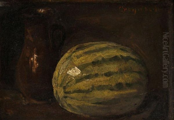 Zatisie S Melonom Oil Painting by Imre Greguss