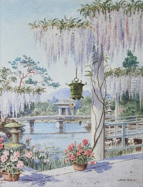 Japanese Tea Garden Oil Painting by James Greig